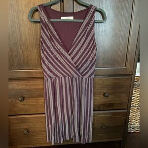 LOFT Burgundy and Cream Patterned Midi Dress